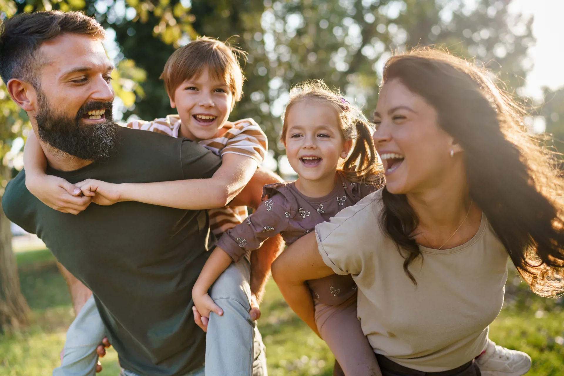 Happy parents and children