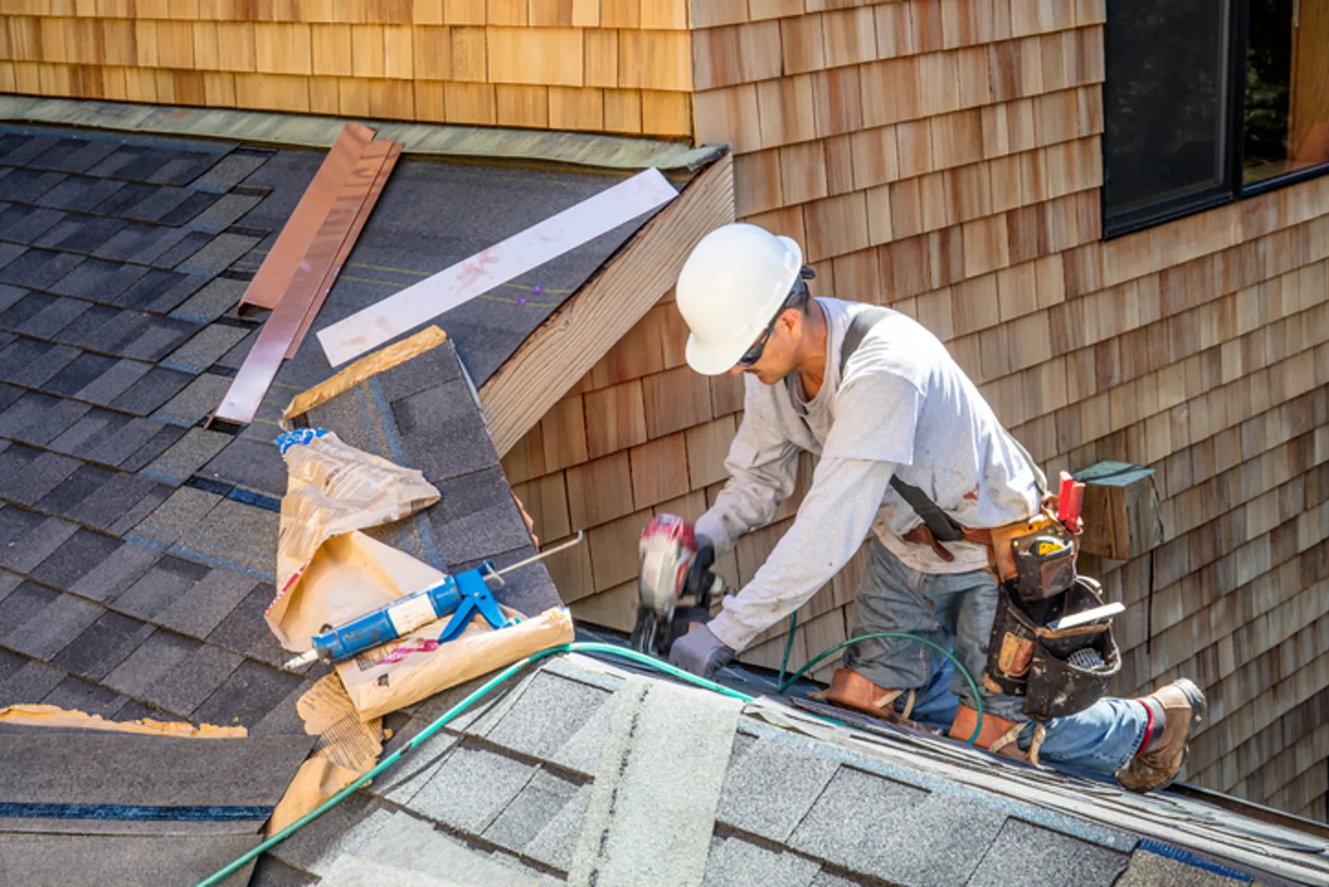 Man fixing roof